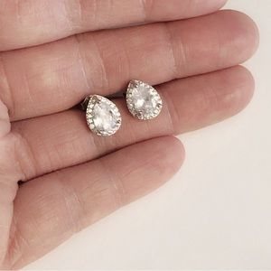 925 Sterling Silver Zircon Diamond Pear Shaped Halo Stud Earrings